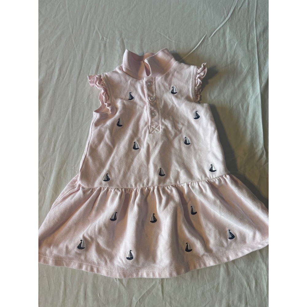 Little Me Polo Dress Toddler Girls 2T Pink Excellent Sailboat Embroidered Ruffle